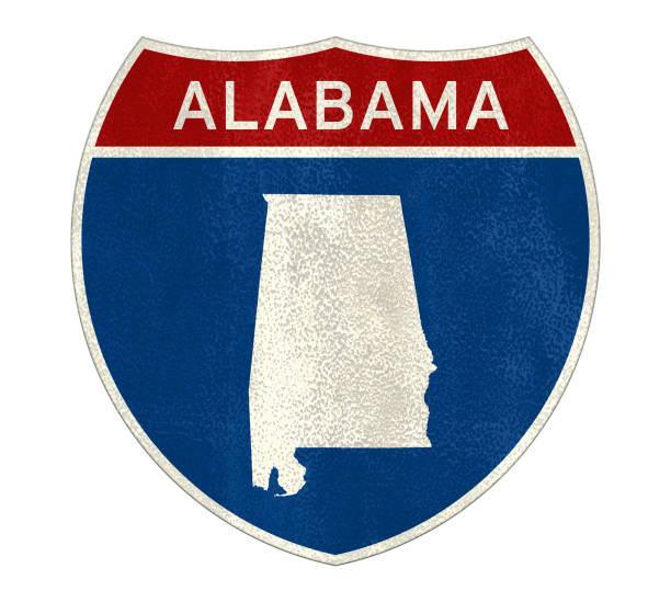 Alabama Interstate road sign map Alabama Interstate road sign map alabama map stock pictures, royalty-free photos & images