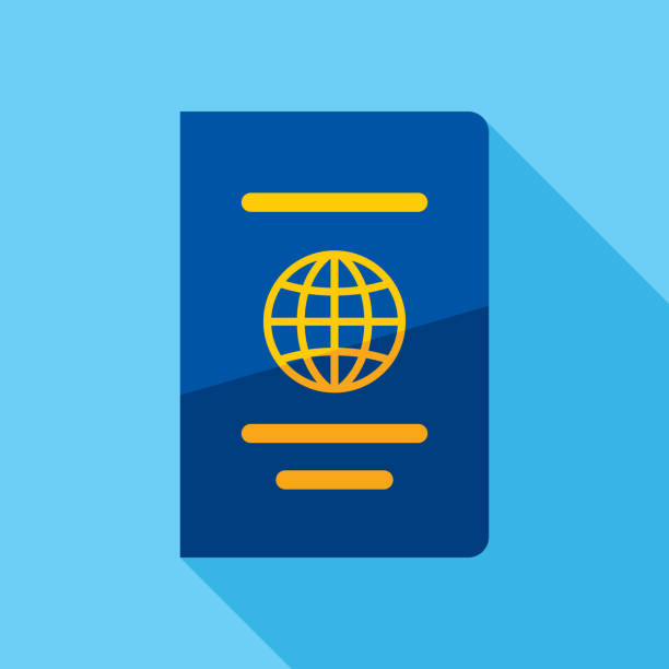 Passport Icon Flat 3 Vector illustration of a passport against a blue background in flat style. blue us passport cover stock illustrations