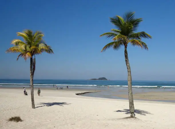 Enseada beach is the longest beach in the municipality of Guarujá, São Paulo State, Brazil. It has 5.6 kilometres and a wide strip of sand that is taken by bike path, coconut trees and kiosks. With its calm and turquoise colored sea, it is sought by bathers and sportsmen.