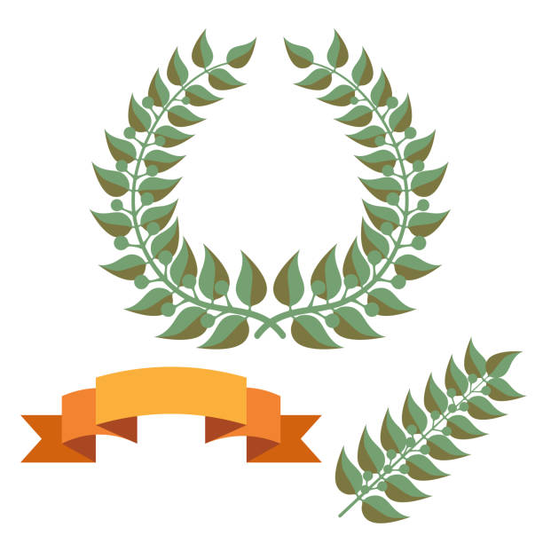 istock Green laurel wreath, branch with leaves and ribbon for design. 1262423276