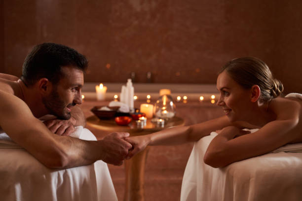 istock Romantic date in spa salon with relaxing massage 1262423480