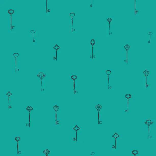 Vector illustration of seamless pattern with vintage keys in retro style