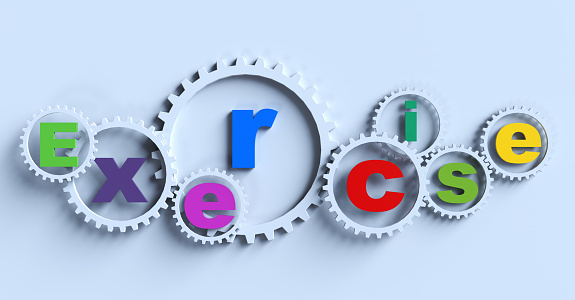 Exercise colorful word with gears