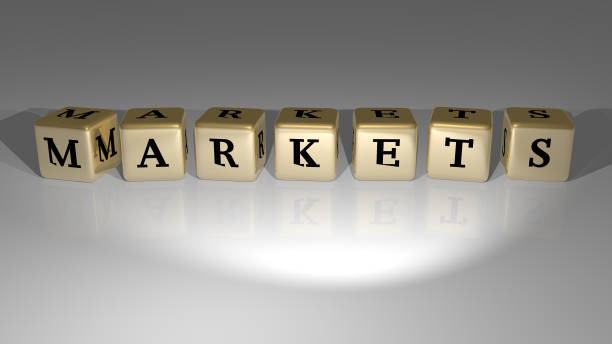 istock 3D graphical image of MARKETS vertically along with text built by metallic cubic letters from the top perspective, excellent for the concept presentation and slideshows. editorial and business 1262433913