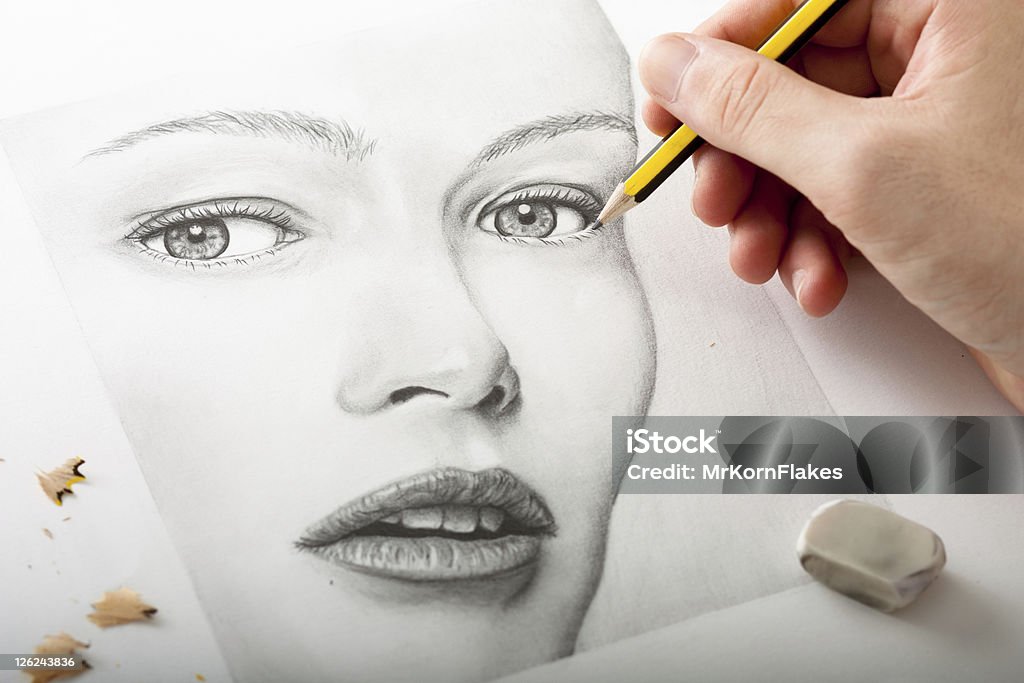 Rysunek kobieta twarz - Zbiór zdjęć royalty-free (Rysować)