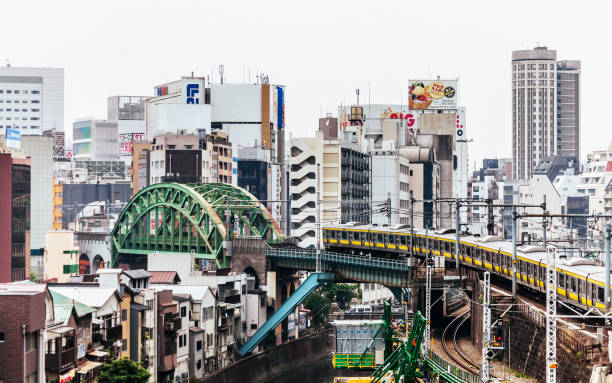 Tokyo, Japan - Tokyo subway train crossing the bridge in Ochanomizu