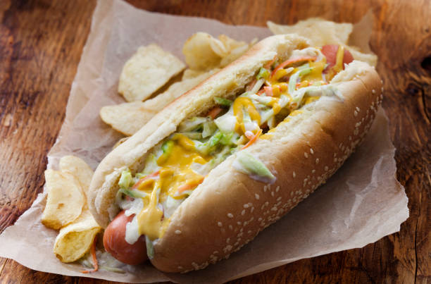 istock Creamy Coleslaw Hotdog with Potato Chips 1262449934