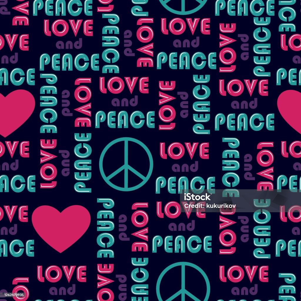 Love And Peace Dark Background Stock Illustration - Download Image Now -  Early Rock & Roll, Backgrounds, Heart Shape - iStock