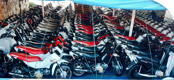 Detail of motorcycles being transported on the Amazon River ferry in the city of Manaus, brazilian Amazon