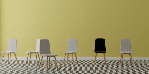 istock Interior room with chairs on yellow wall, 3d illustration 1262478625