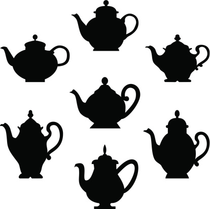 Black silhouette of antique teapots or coffee pots. Design for your menu restaurant card