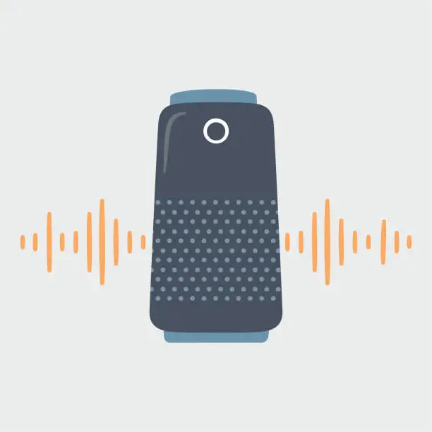Vector illustration of Smart speaker and soundwave. Home Personal voice assistant.