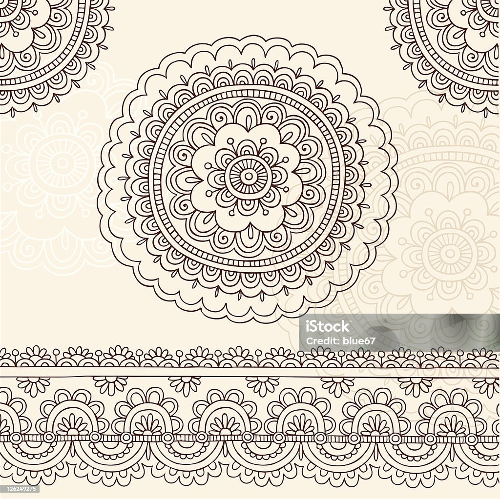 Henna Mandala Flower and Border Doodle Vector Mandala Paisley Flower Doodles (Mehndi Tattoo) Vector Illustration Design Elements- all hand-drawn. Illustrator AI file also included. I ♥ Henna Doodles! Abstract stock vector