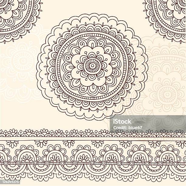 Henna Mandala Flower And Border Doodle Vector Stock Illustration - Download Image Now - Abstract, Border - Frame, Color Image