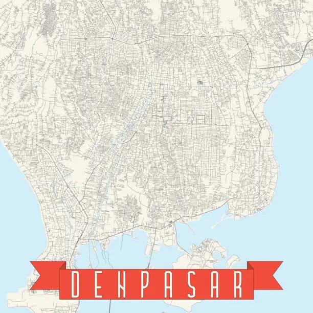 Vector illustration of Denpasar, Bali, Indonesia Vector Map