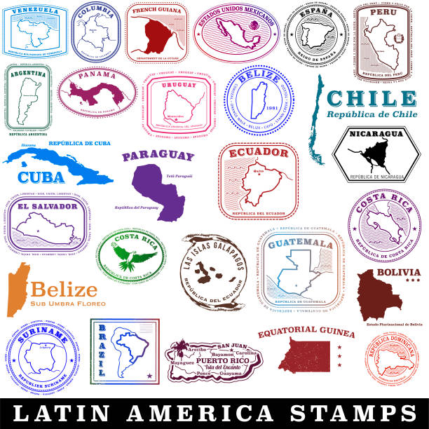 ilustrações de stock, clip art, desenhos animados e ícones de latin american and spanish speaking travel stamps - argentina map chile cartography