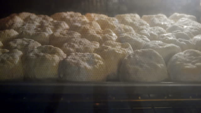 Cooking biscuits in an oven time lapse video.