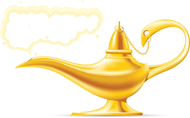 ilustraciones, imágenes clip art, dibujos animados e iconos de stock de maniquí de la lámpara mágica - magic lamp genie lamp smoke