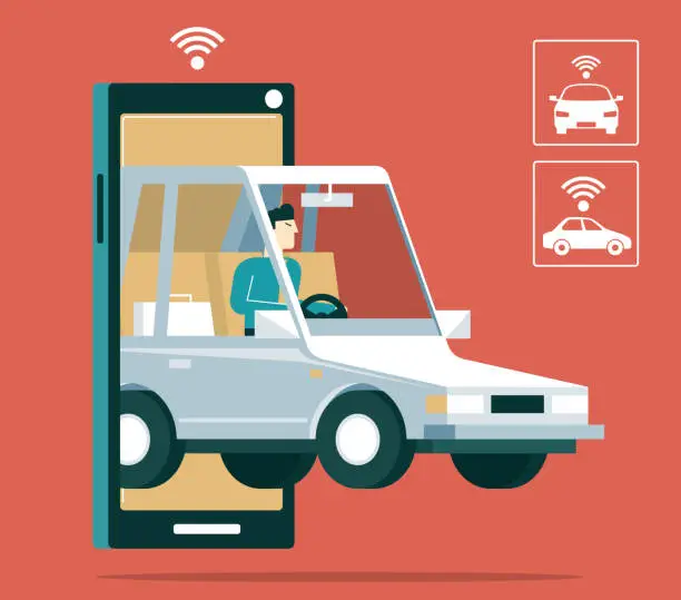Vector illustration of Mobile apps for transportation