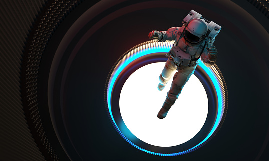 Astronaut jumping into portal