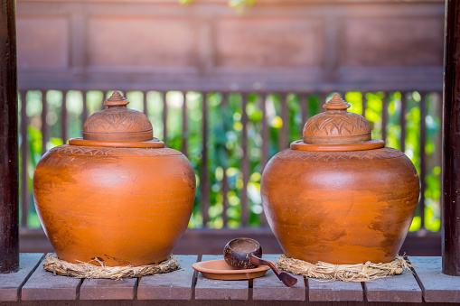 Pottery used to put drinking water.Traditional Thai style,on Thai houses To welcome guests