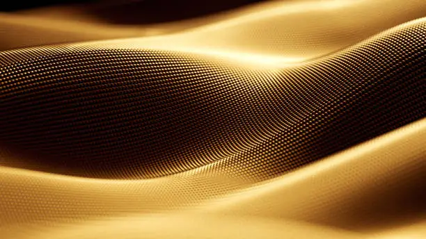 Photo of Particle drapery luxury gold background. 3d illustration, 3d rendering.