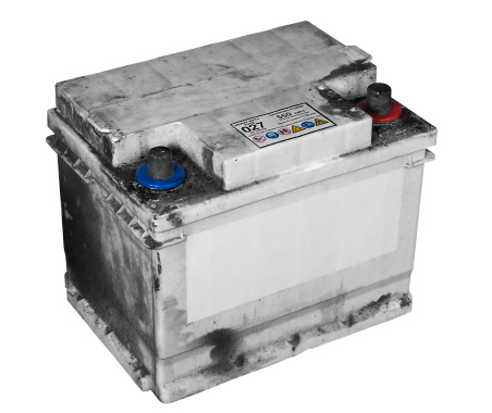 Mucky Dirty Car Battery. With Clipping Path