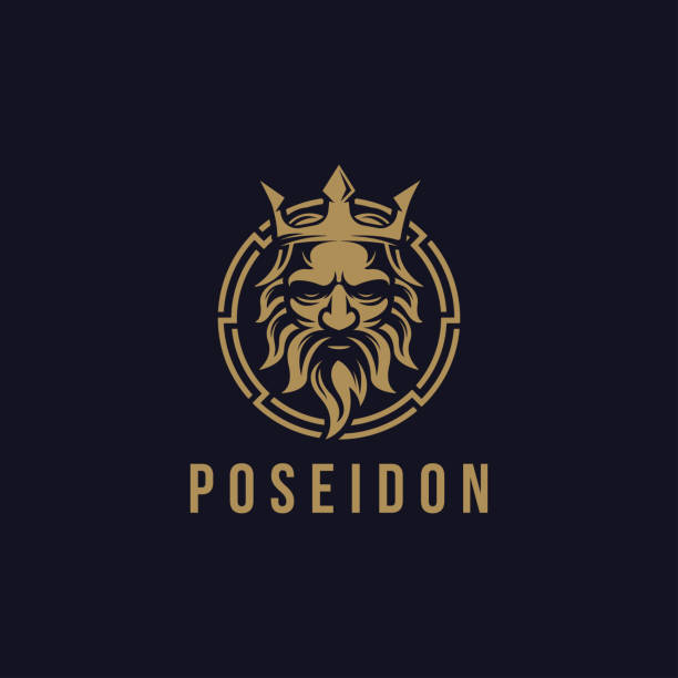 Poseidon nepture god vector illustration Poseidon nepture god vector illustration, tritont trident crown vector template on dark background zeus logo stock illustrations