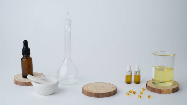 istock skincare with the laboratory glass and ingredient for research and development experiment. 1262561482