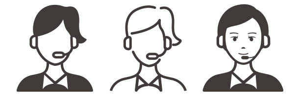 Call center agents flat icons Call center agents flat icons hands free device illustrations stock illustrations