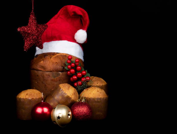Christmas food and ornament composition stock photo