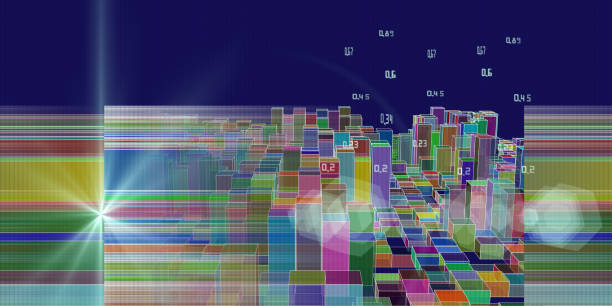istock Big data. Abstract  infographicswith colorful parallelepipeds and data with bllured lines on blue.  Data chart. 3d grid data chart concept. 1262573508