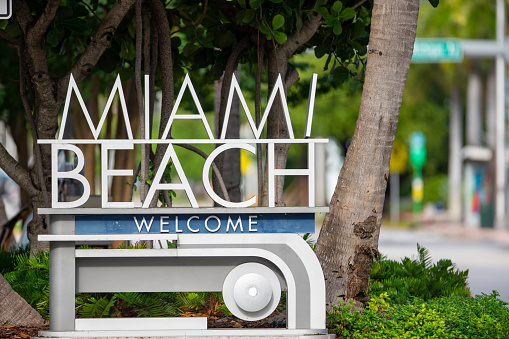 Miami Beach welcome sign on 5th Street