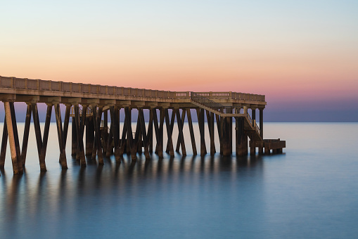 Sea pier with long exposure water