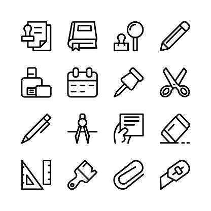 stationery icon set collection line art design editable stroke