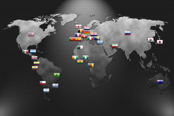 металлическая пластина с картой мира и футбольной командой - portugal ghana стоковые фото и изображения