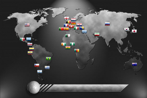 металлическая пластина с картой мира и футбольной командой - portugal ghana стоковые фото и изображения
