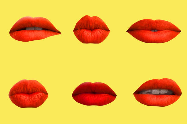 istock Collage in magazine style with emotional woman's lip gestures set. 1262580594