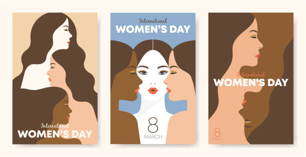 International Women's Day. Female diverse faces of different ethnicity poster. Women empowerment movement pattern. Vector templates for card, poster, flyer and other users. Vector design illustrations. females illustrations stock illustrations