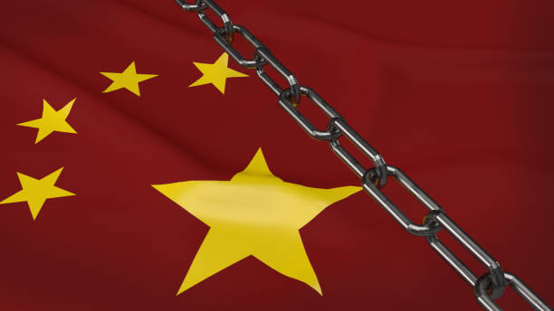 istock china flag and chain for business content 3d rendering. 1262582311