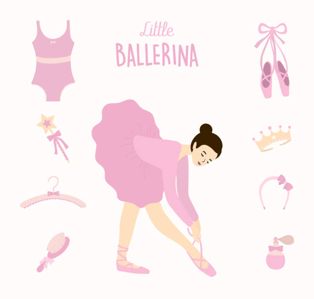 ilustrações, clipart, desenhos animados e ícones de vetor com bolinha de bailarina, bailarinas vetoriais em vestidos rosas. bailarina vetorial. ilustração vetorial de bailarinas - ballet little girls child fairy