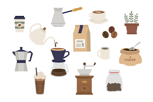 Set Of Coffee Elements Collection Coffee Supplies Icons Make