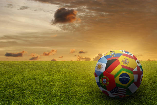 istock World flags soccer ball on a playing field 1262587063