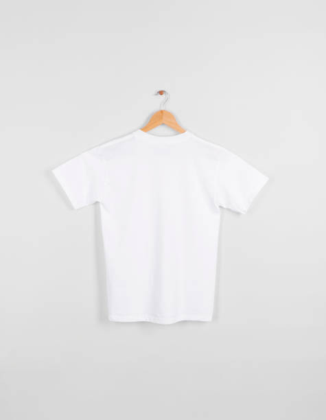 istock Mockup blank back white T-shirt hanging isolated on gray background. 1262589149