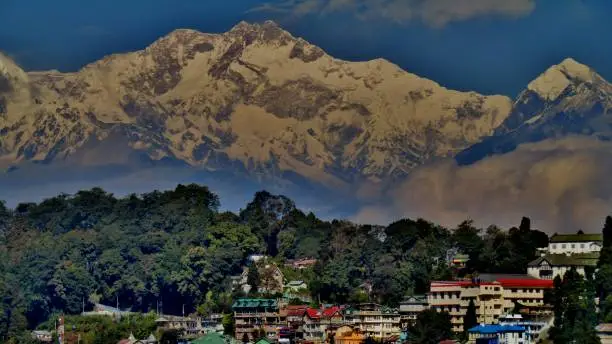 Kangchenjunga, the third highest mountain in the world, over Darjeeling, India.