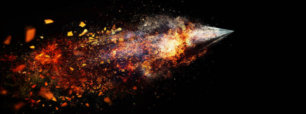 istock 3D illustration of a missile launch flying in the dark 1262590604