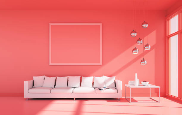 istock Sofa in coral red living room 1262592236
