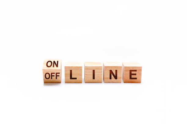 istock Word LINE next to a spinning cube with the words ON and OFF. Internet concept 1262593467