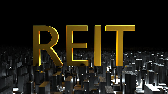 Concept image of Business Acronym REIT as Real Estate Investment Trust. 3d illustration