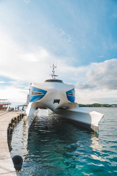sea catamaran at dock summer sunny day. vehicle mode